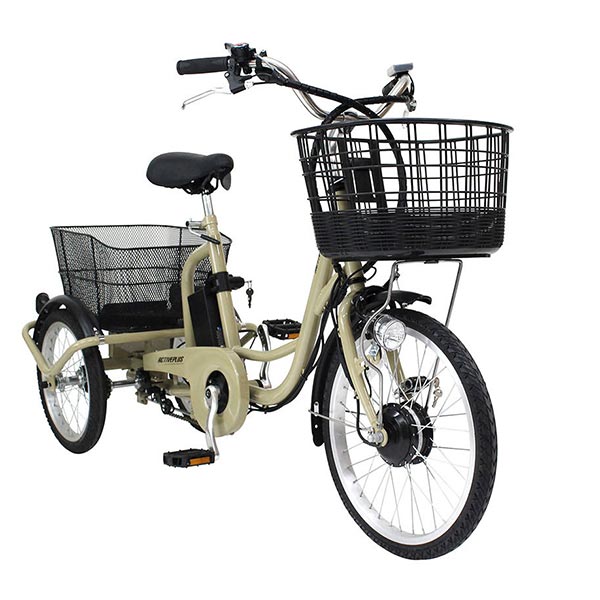ミムゴ ACTIVE PLUS 【組立納品/前後カゴカバー付き】ノーパンク電動アシスト三輪自転車 20インチ MG-TRM20APN 1台