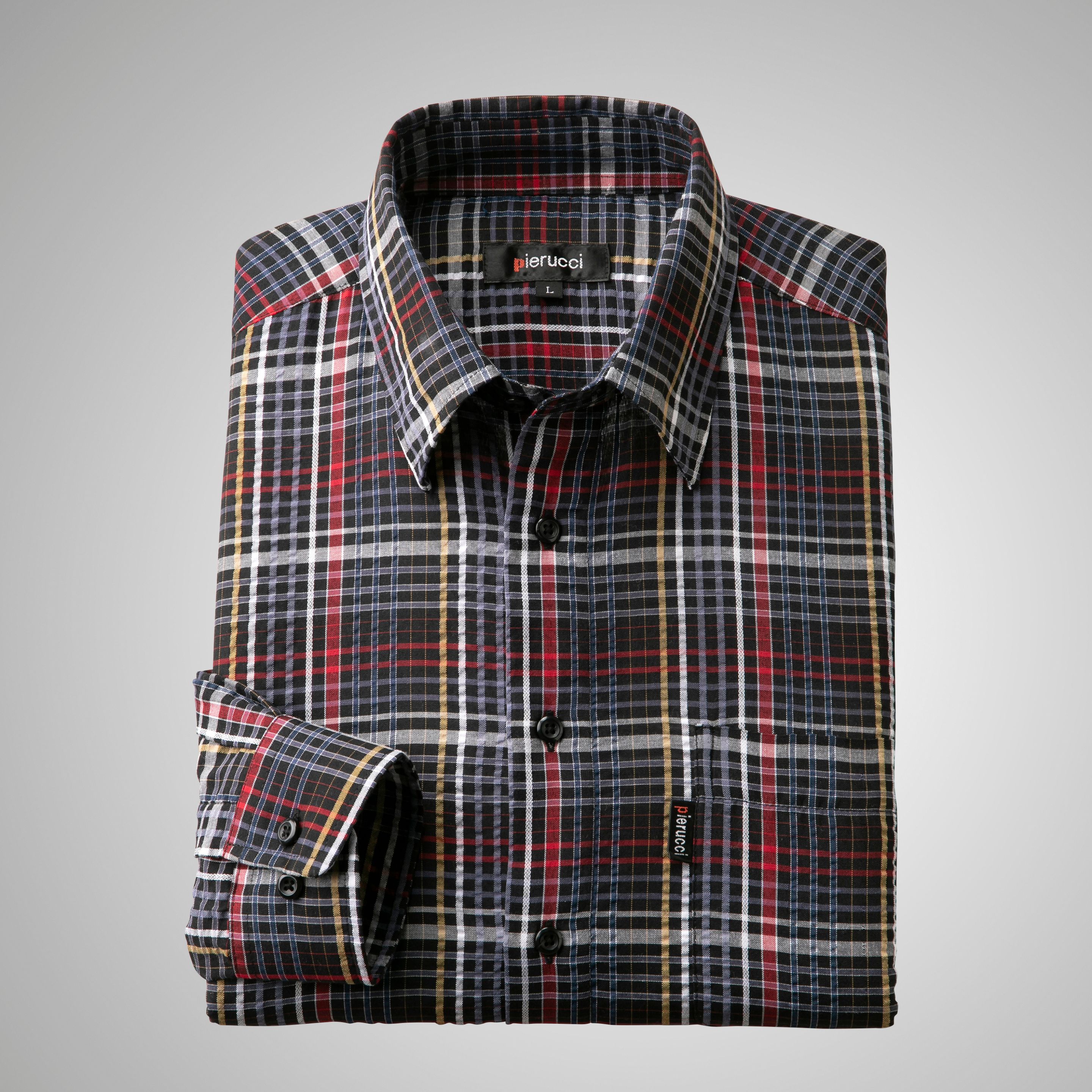 ピエルッチ サッカー生地格子柄長袖シャツ GV-081 1セット（2枚：2色×各1枚）