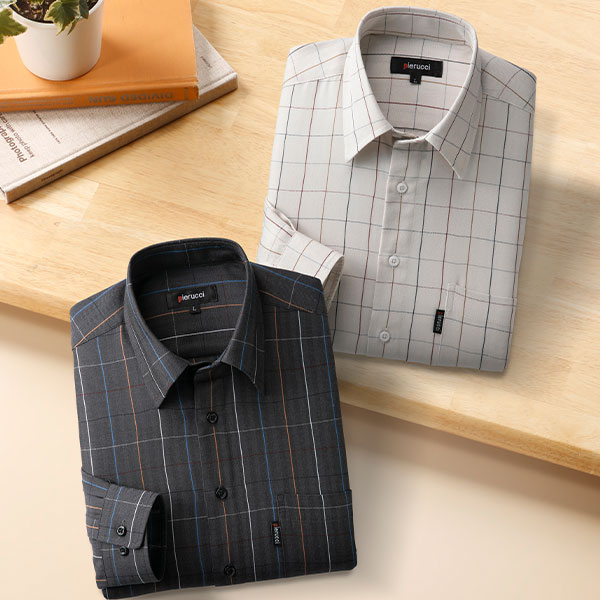 ピエルッチ ウインドーペン柄シャツ2色組 GV-069 1セット(2枚:2色×各1枚)