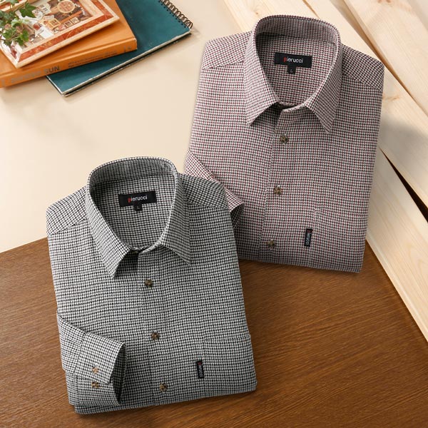 ピエルッチ ウール入り千鳥柄シャツ2色組 GV-068 1セット(2枚:2色×各1枚)