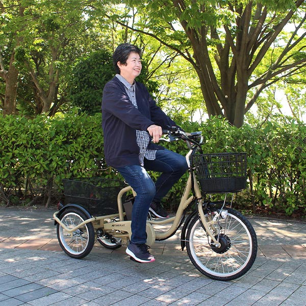 ミムゴ ACTIVE PLUS 【組立納品/前後カゴカバー付き】ノーパンク電動アシスト三輪自転車 20インチ MG-TRM20APN 1台