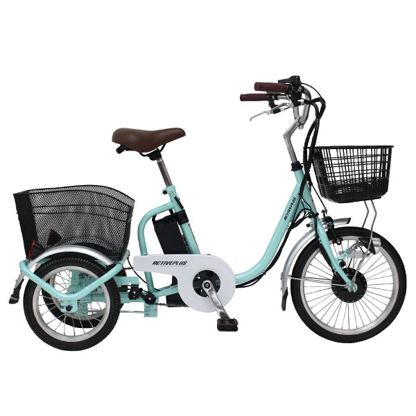 ミムゴ ACTIVE PLUS 【組立納品/前後カゴカバー付き】ノーパンク電動アシスト三輪自転車 ロータイプ 18インチ MG-TRM18APN 1台
