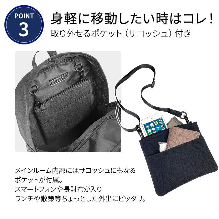 平野  MOBBY'S（モビーズ） サコッシュ付きリュック（デイパック用レインカバー）セット 42589/59030 1セット