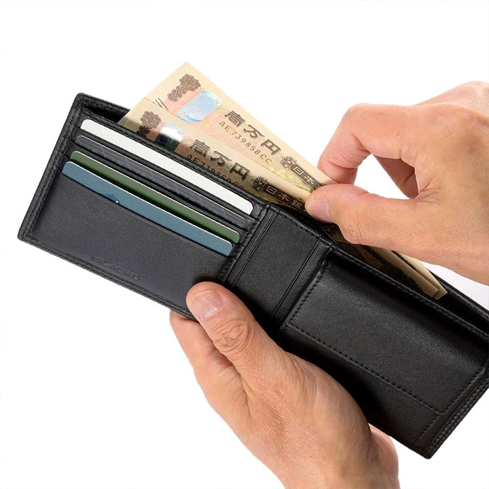 ミラグロ 牛革キップレザー・ダブルステッチ2つ折り財布 SL-CD-3046 1個