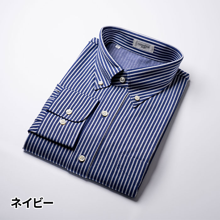 丸和繊維工業 INDUSTYLE TOKYO ストライプ ボタンダウンカラーシャツ レギュラーフィット 長袖 1枚