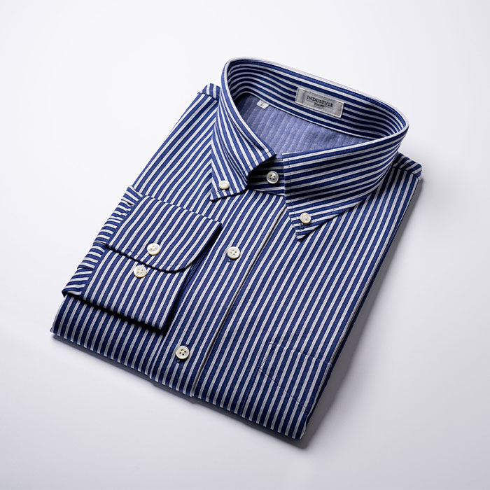 丸和繊維工業 INDUSTYLE TOKYO ストライプ ボタンダウンカラーシャツ リラックスフィット 長袖 1枚
