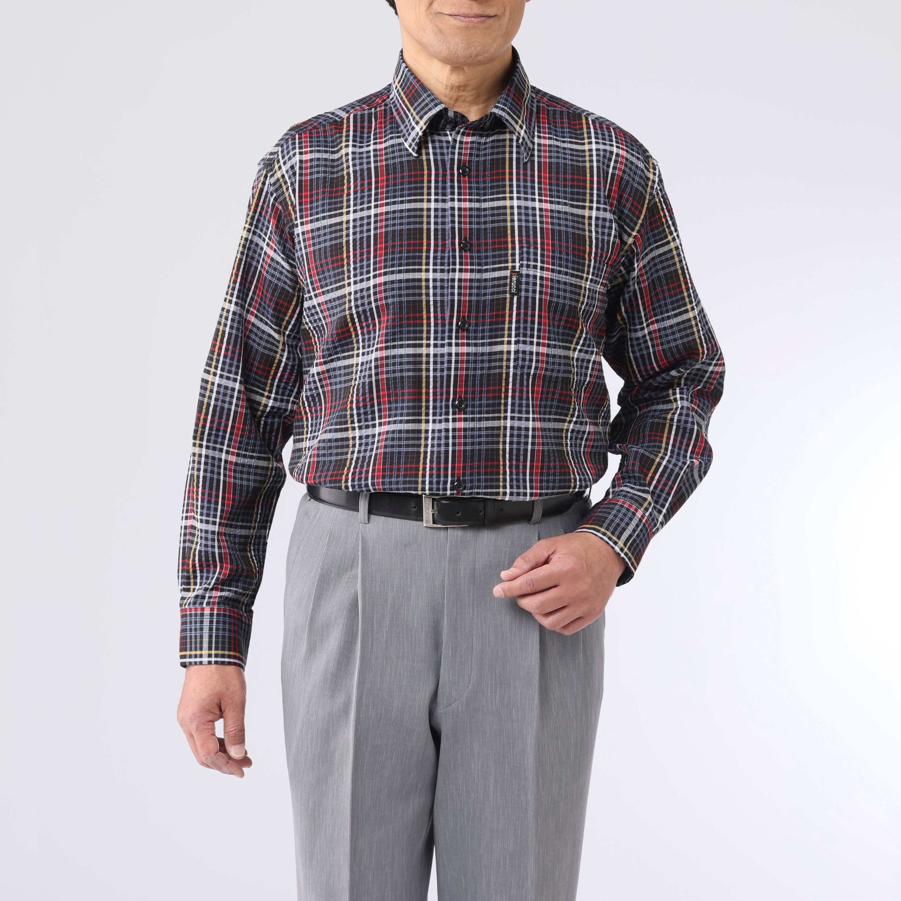 ピエルッチ サッカー生地格子柄長袖シャツ GV-081 1セット（2枚：2色×各1枚）