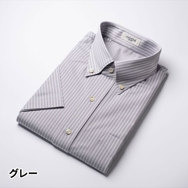 丸和繊維工業 INDUSTYLE TOKYO ストライプ ボタンダウンカラーシャツ リラックスフィット 半袖 1枚