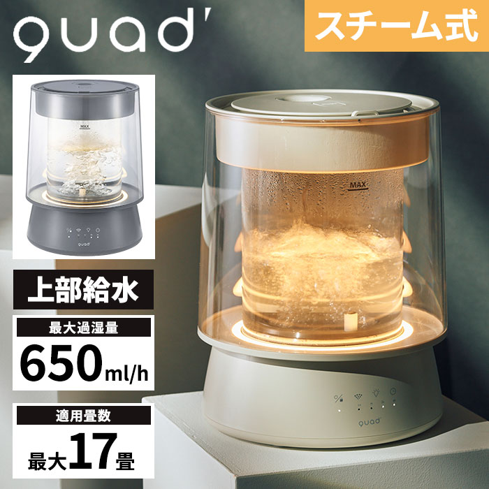 QUADS（クワッズ） ハイパワーガラススチーム加湿器　GLASS（グラス） QS649 1個