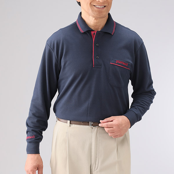 ピエルッチ 裏起毛刺繍入り長袖ポロシャツ4色組 AS-0778 1セット(4枚:4色×各1枚)