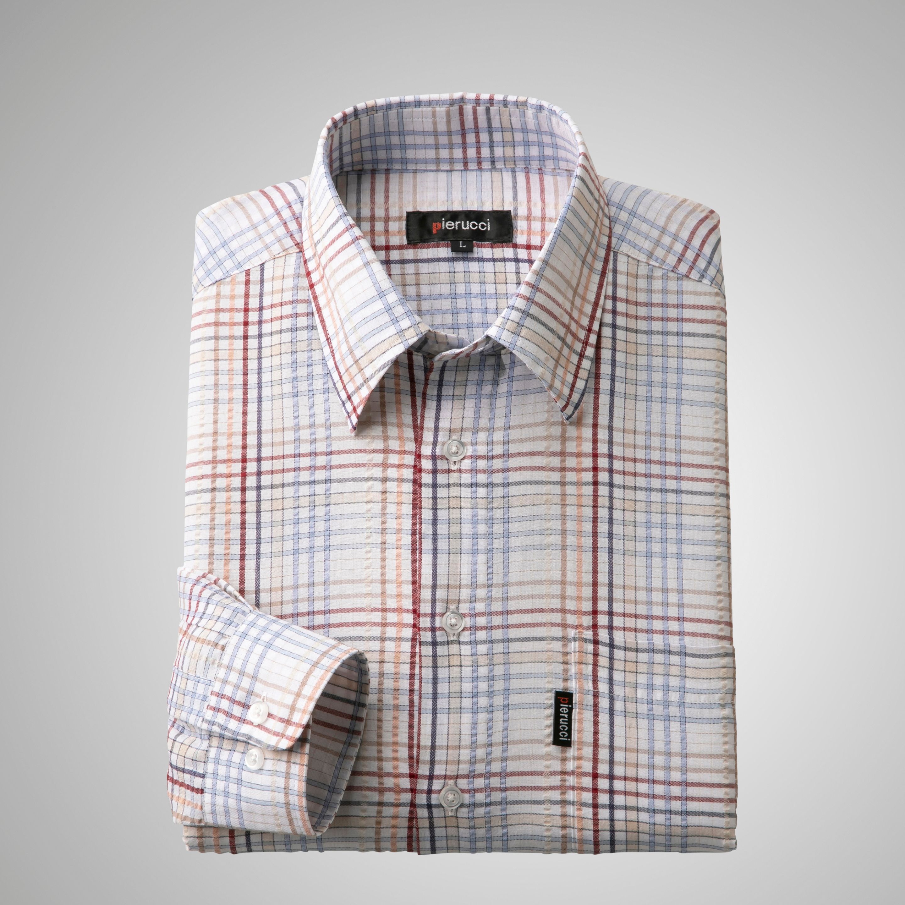 ピエルッチ サッカー生地格子柄長袖シャツ GV-081 1セット（2枚：2色×各1枚）