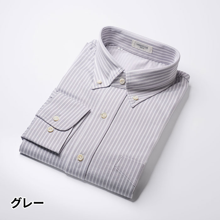 丸和繊維工業 INDUSTYLE TOKYO ストライプ ボタンダウンカラーシャツ リラックスフィット 長袖 1枚