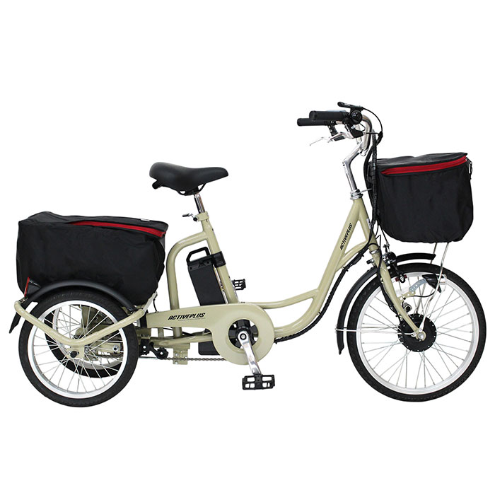 ミムゴ ACTIVE PLUS 【組立納品/前後カゴカバー付き】ノーパンク電動アシスト三輪自転車 20インチ MG-TRM20APN 1台
