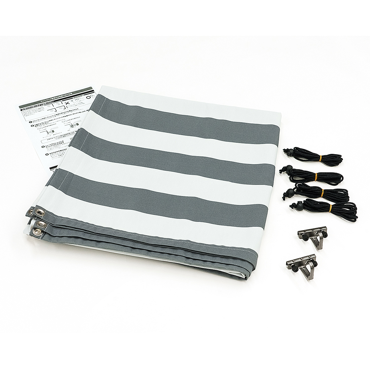 遮熱サンシェード ストライプ <br>【グレー】 シェードサイズ: 190×180cm