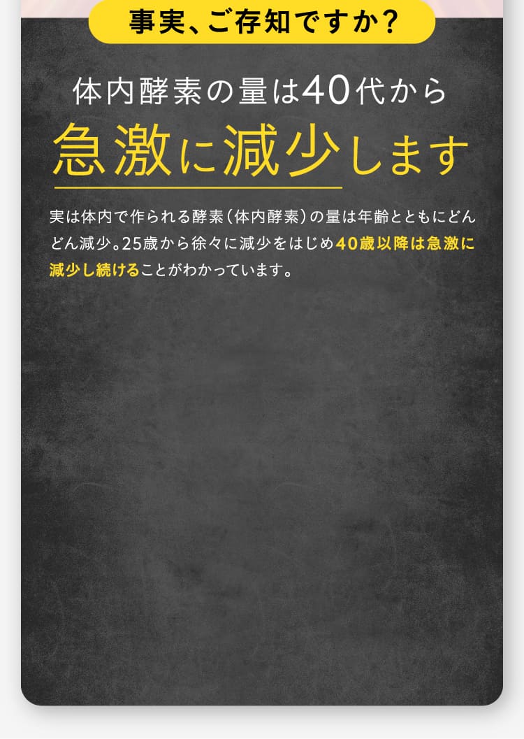 体内酵素の量は40代から急激に減少します
