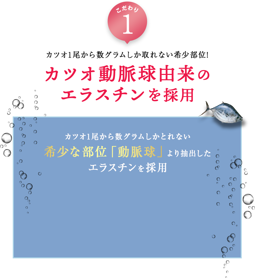 こだわり1 カツオ動脈球由来のエラスチンを採用