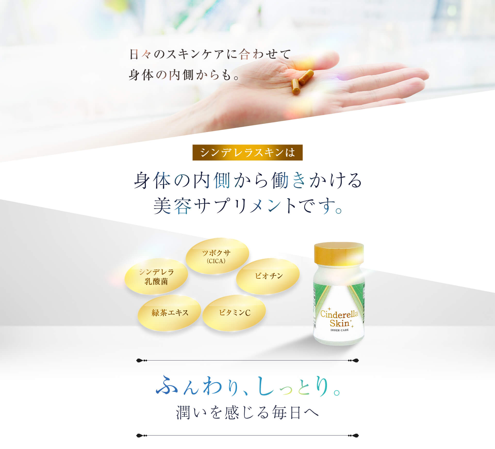 シンデレラスキンは身体の内側から働きかける美容サプリメントです。