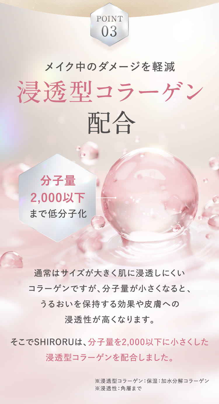 メイク中のダメージを軽減 浸透型コラーゲン配合