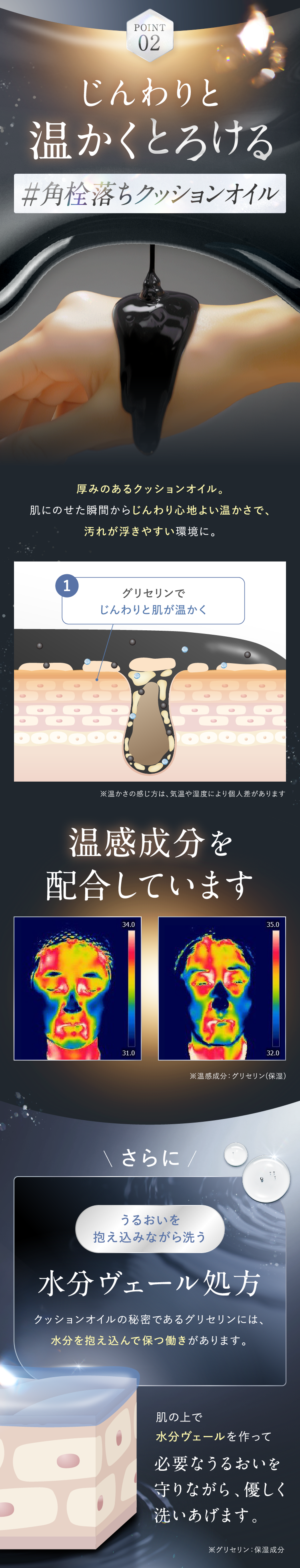 point02 じんわりと温かくとろける角栓落ちクッションオイル