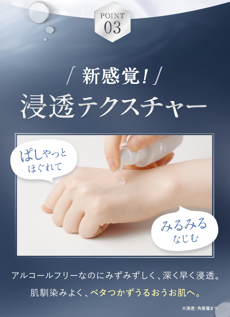新感覚！浸透テクスチャー　ベタつかずうるおうお肌へ