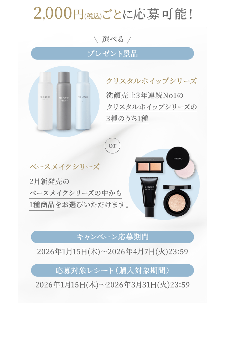 プレゼント景品 キャンペーン応募期間 応募対象レシート