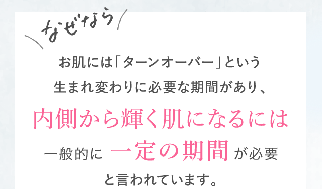 内側から輝く肌になるには一般的に6ヶ月程度かかると言われています。
