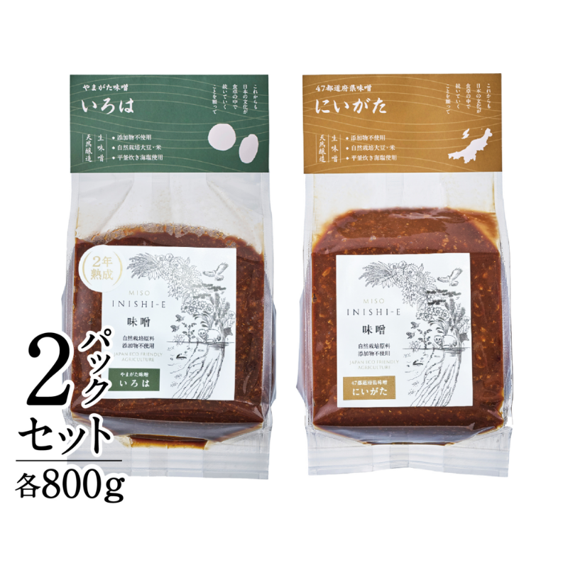 【食べ比べ】無添加・天然醸造 生味噌2種セット（いろは＋にいがた）各800g｜いにしえ