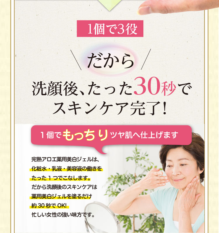 1個で3役だから洗顔後、たった30秒でスキンケア完了！