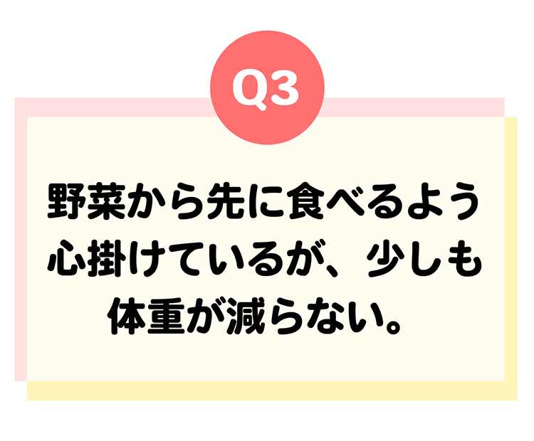 遺伝体質診断Q3野菜から先に食べるよう心掛けているが、少しも体重が減らない