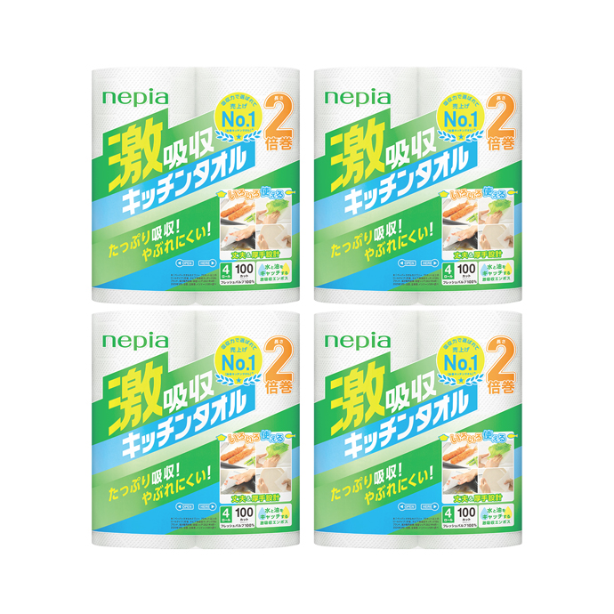 ネピア激吸収タオル4ロール（100カット）-FSC4個セット