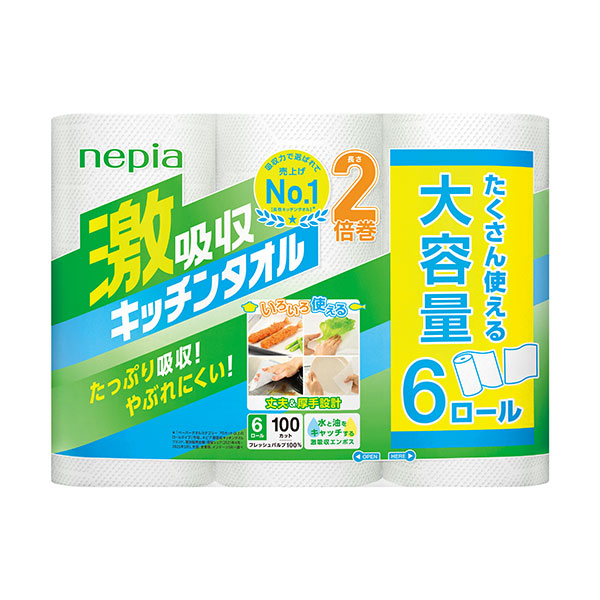 ネピア激吸収キッチンタオル100カット6ロール　