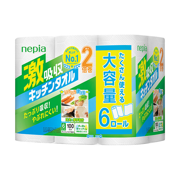 ネピア激吸収キッチンタオル100カット6ロール　