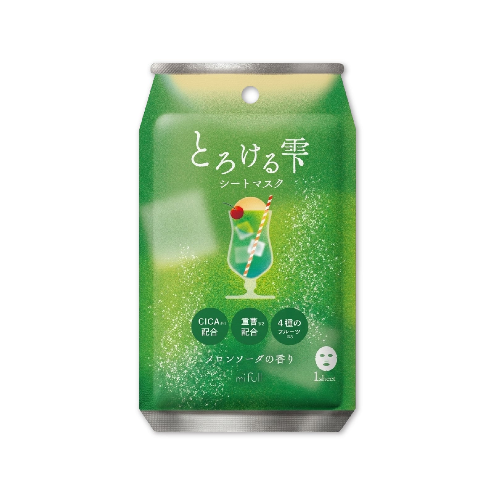 【mifull】夏色ドロップ とろける雫シートマスク メロンソーダ｜フェイスパック CICA配合 重曹配合 4種のフルーツ 1枚入
