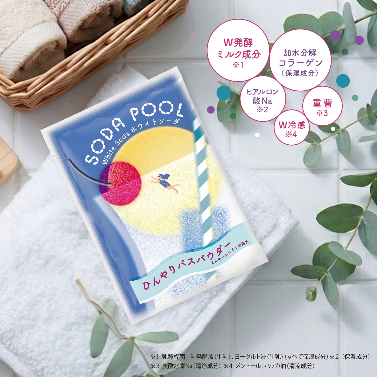【mifull】夏色ドロップ SODA POOL ひんやりバスパウダー ホワイトソーダ｜入浴剤 リラックス クール