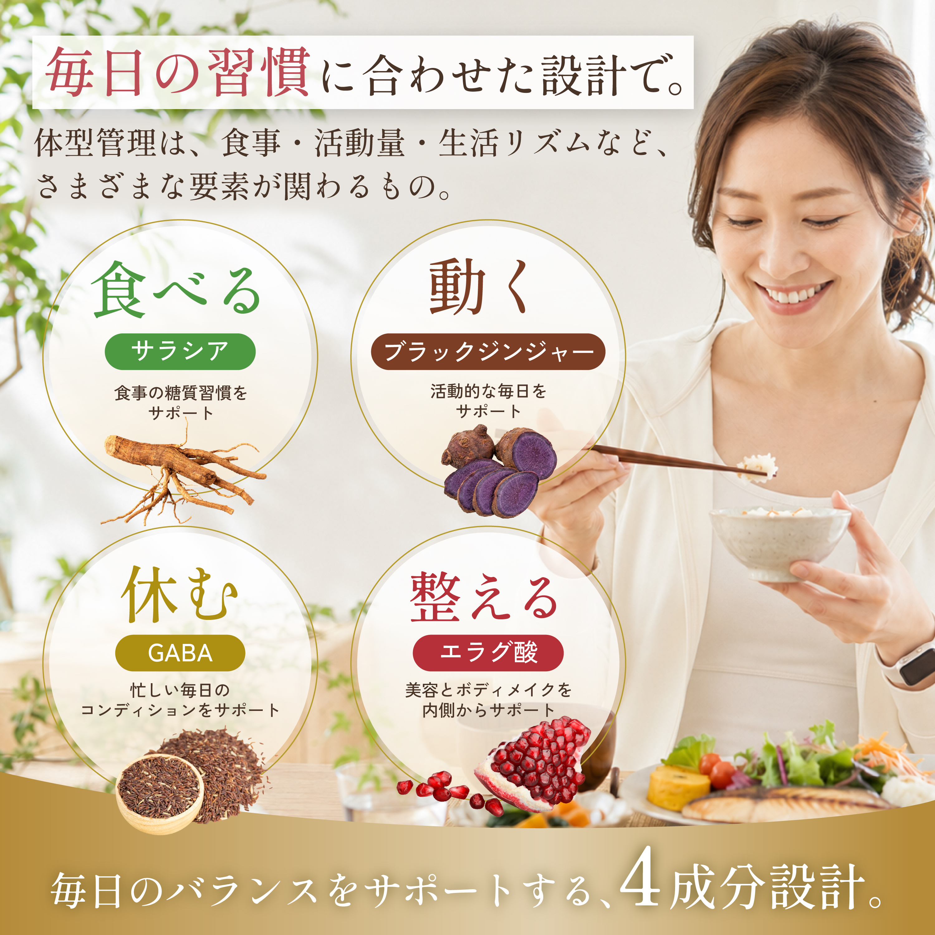 食べる 動く 休む 整える 4成分設計