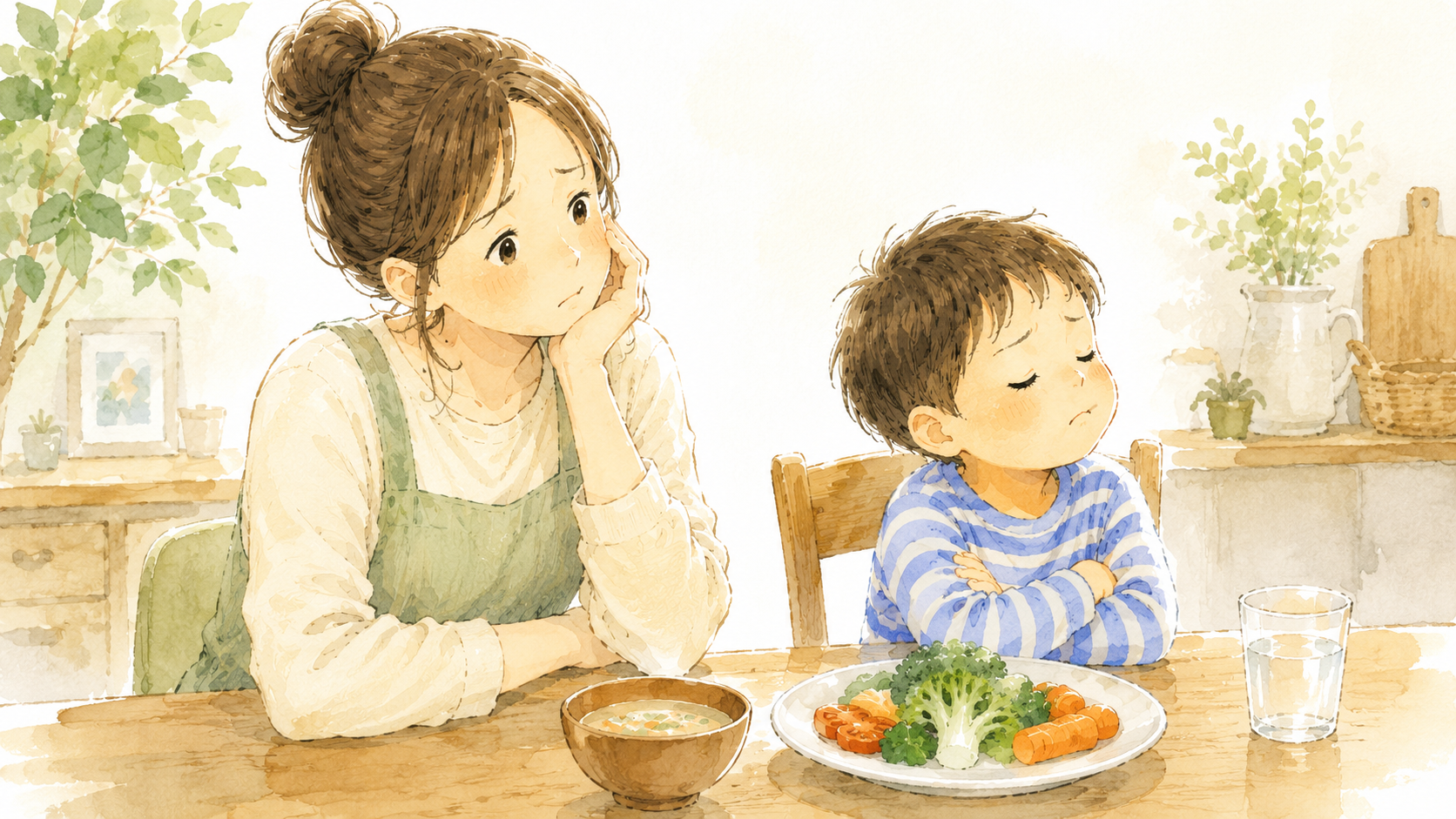 野菜を嫌がる子どもと母親