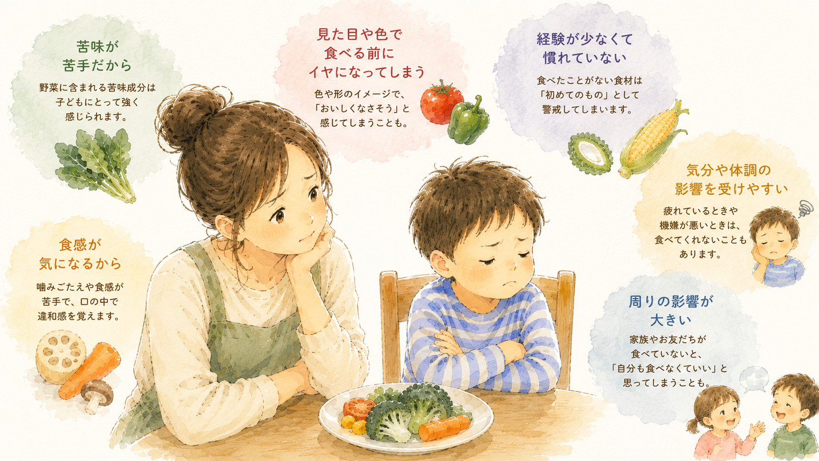 野菜を嫌がる子どもと母親