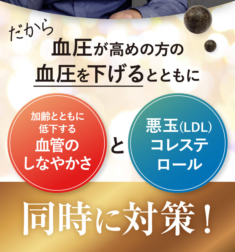 高めの血圧を下げるとともに血管のしなやかさと悪玉コレステロール同時に対策！