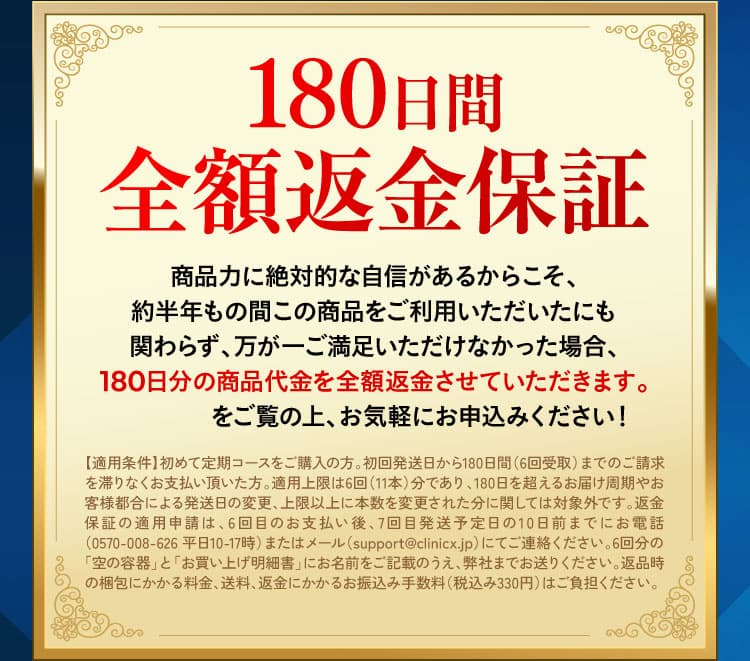 180日間全額返金保証