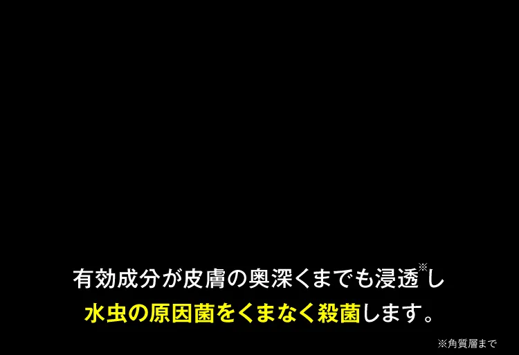 有効成分が奥深くまで浸透し水虫の原因菌をくまなく殺菌｜カカるるん