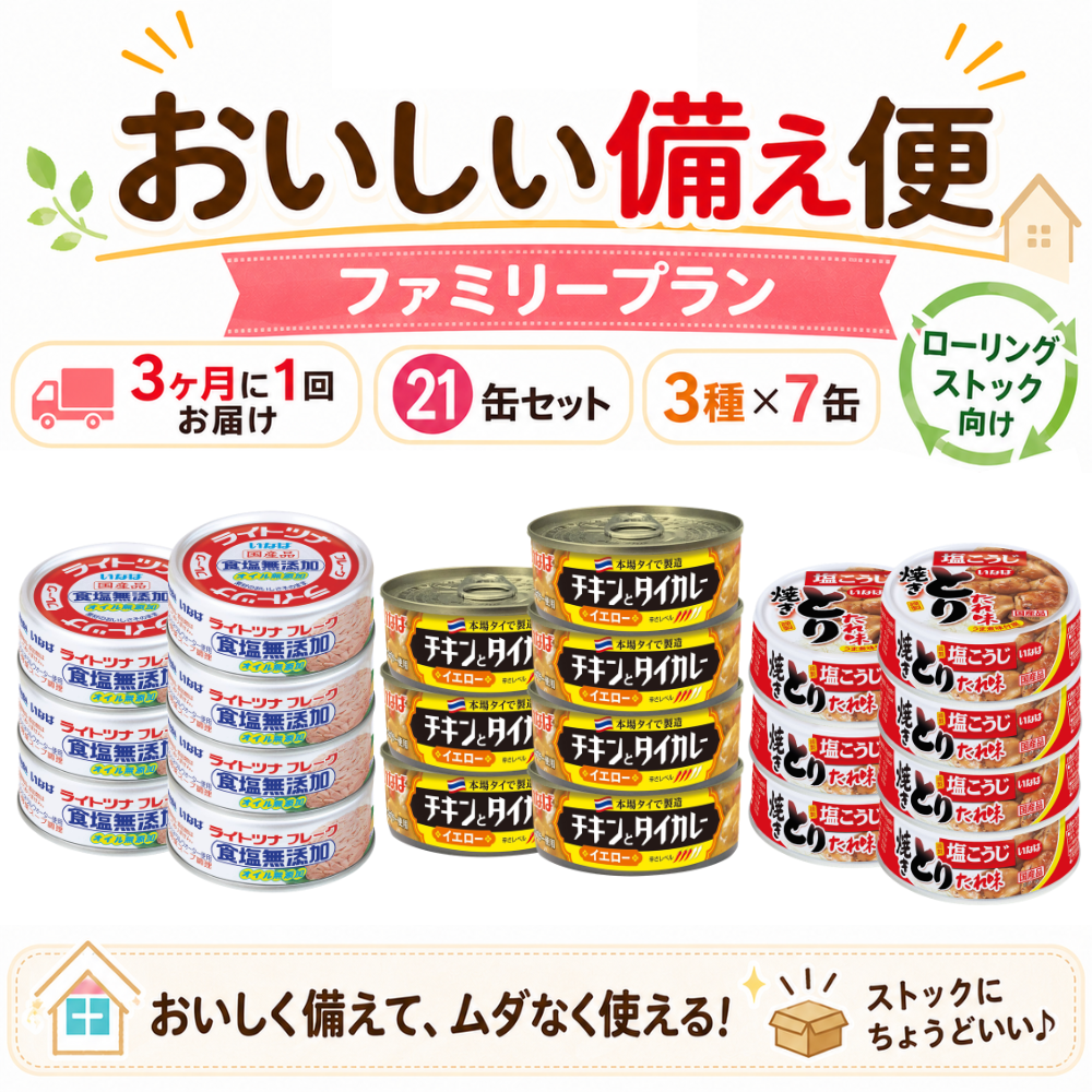 【サマーセール対象定期初回50%ポイントバック】  いなばのおいしい備え便 ファミリープラン
