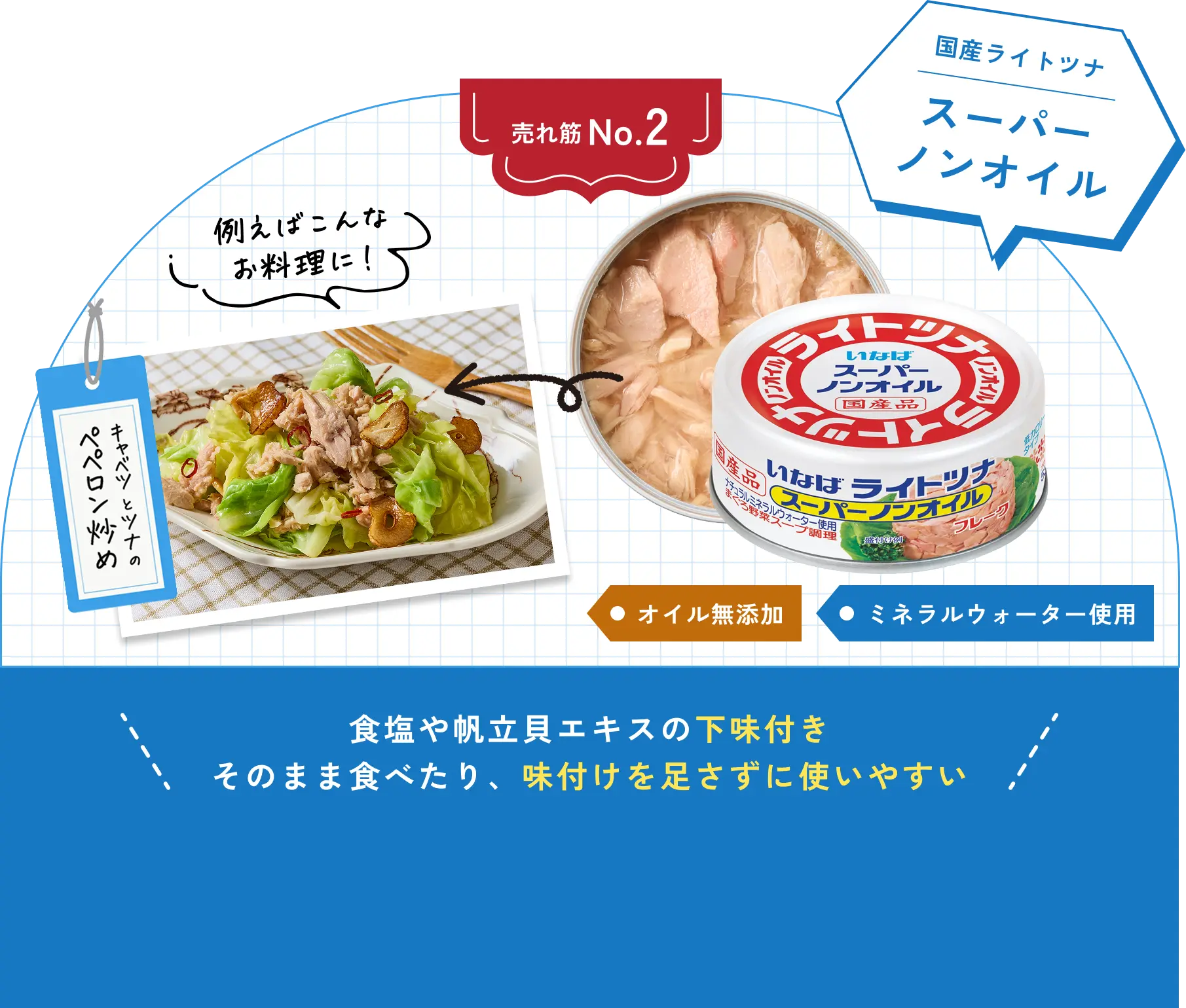 食塩や帆立貝エキスの下味付きそのまま食べたり、味付けを足さずに使いやすい