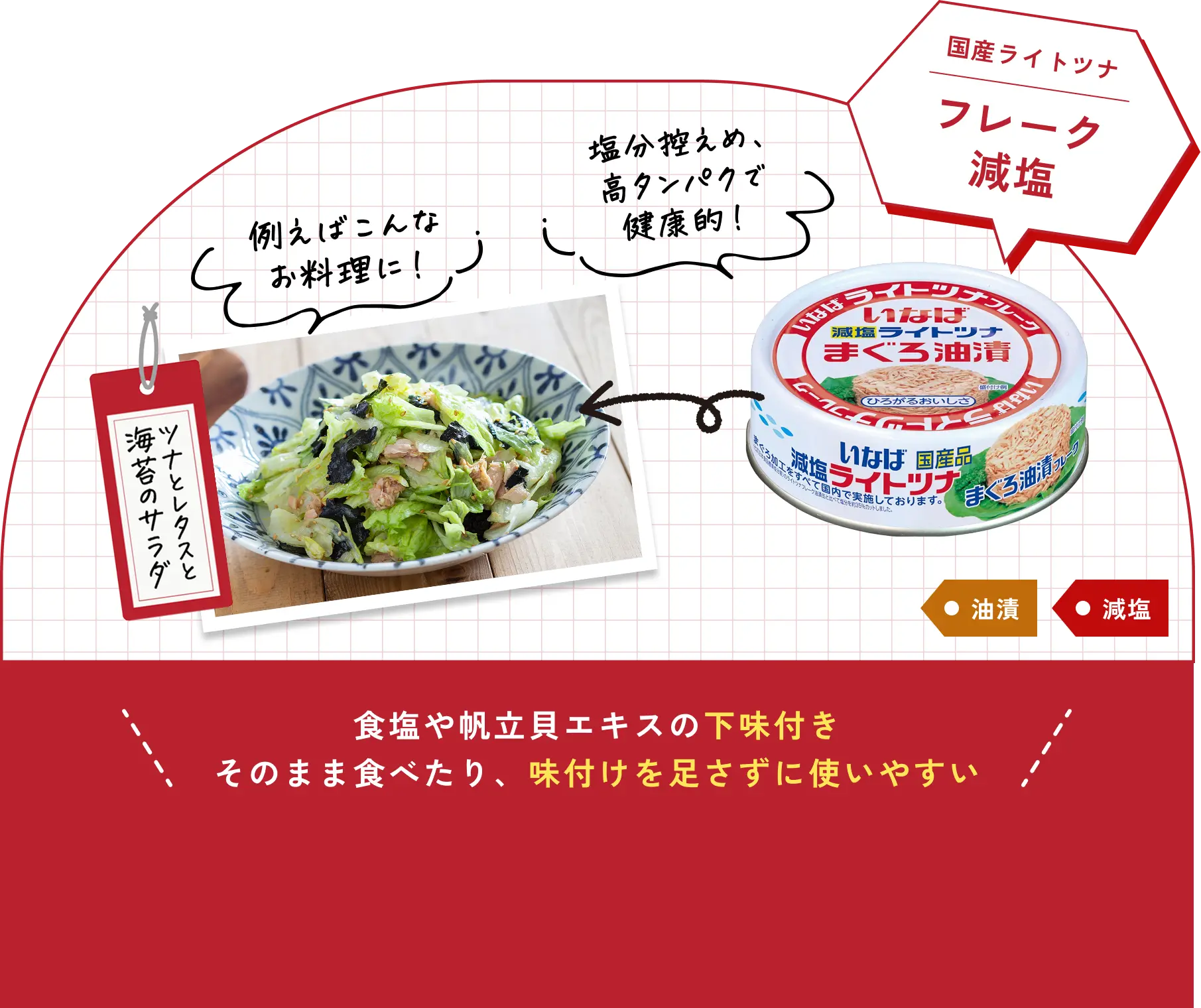食塩や帆立貝エキスの下味付きそのまま食べたり、味付けを足さずに使いやすい