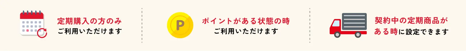 定期購入の方のみご利用いただけます ポイントがある状態の時ご利用いただけます 契約中の定期商品がある時に設定できます