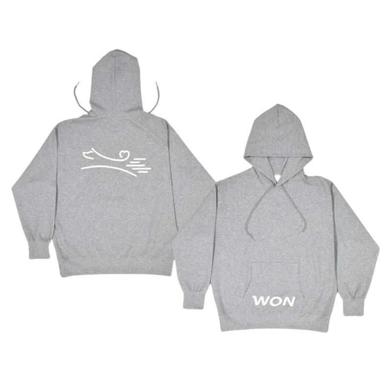 [WON]バックプリントロゴフーディー/グレー サイズ(M,L,O): M