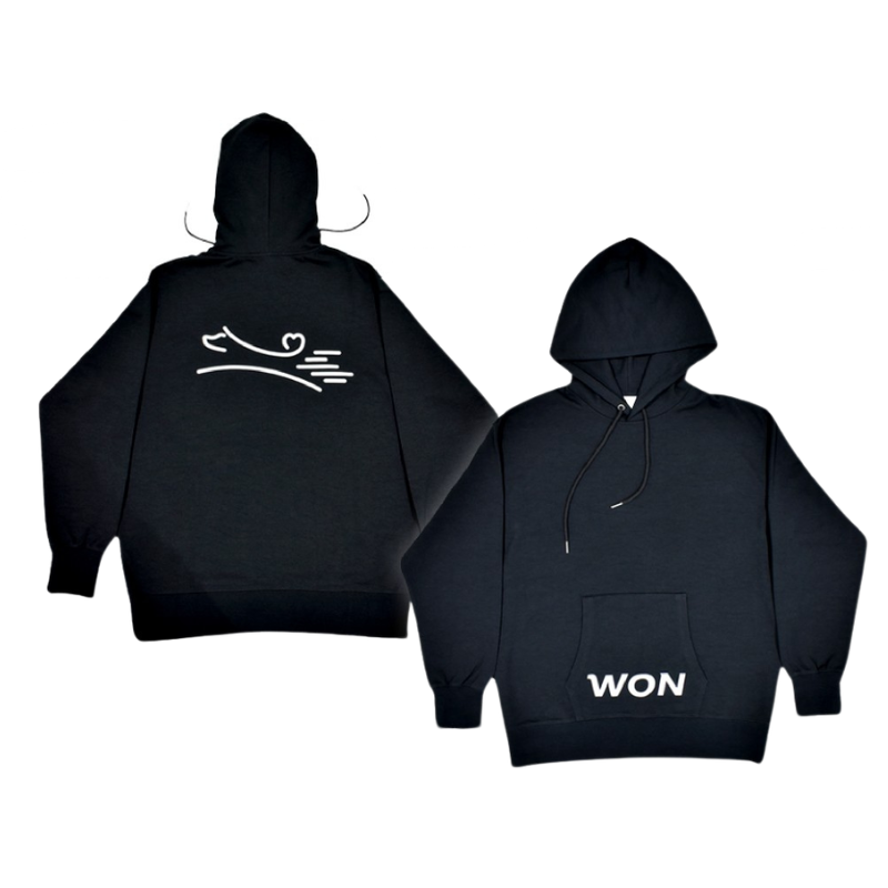 [WON]]バックプリントロゴフーディー/ブラック サイズ(M,L,O): M