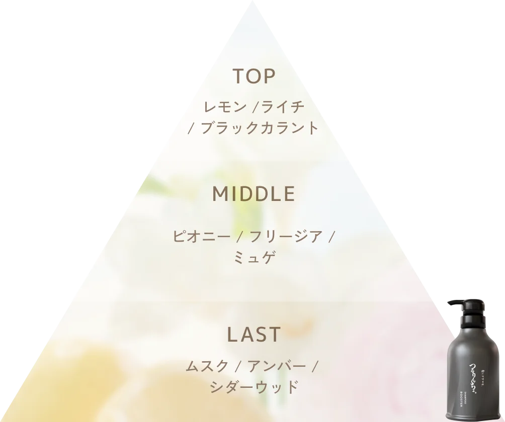 【透明感あるフレッシュサボンの香り】TOP：レモン / ライチ/ブラックカラント MIDDLE：ピオニー / フリージア / ミュゲ LAST：ムスク / アンバー / シダーウッド