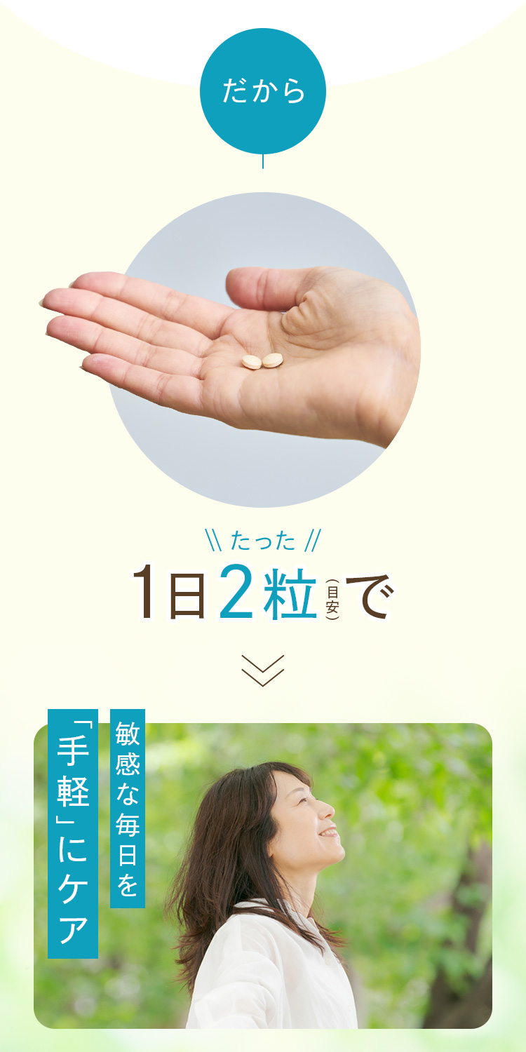 たった1日2粒（目安）で敏感な毎日を手軽にケア