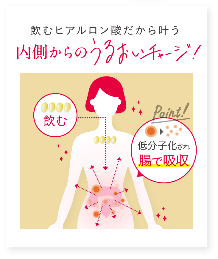 飲むヒアルロン酸だから叶う内側からのうるおいチャージ!