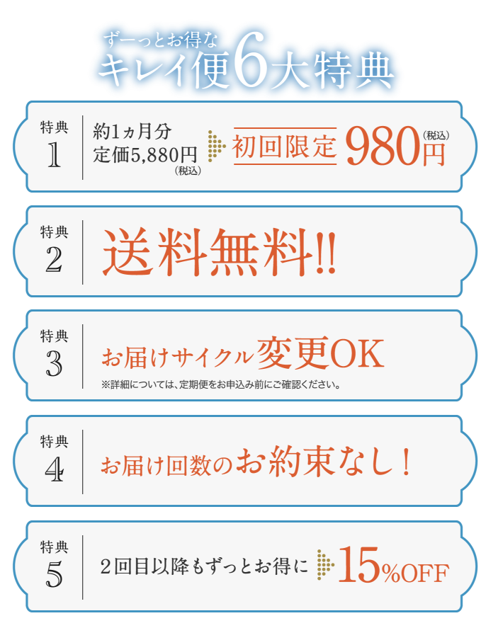 ずーっとお得なキレイ便6大特典